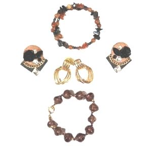 Vintage jewelry lot gold toned earrings bracelets